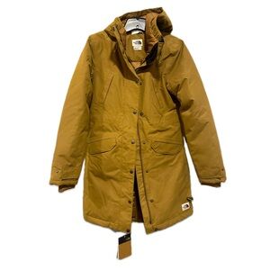 NWT North Face Snow Down Parka in Utility Brown Tan Warm Mid Length Midi Coat
